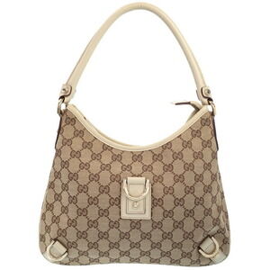 Gucci Abbey GG Canvas Leather Shoulder Bag Tan Brown